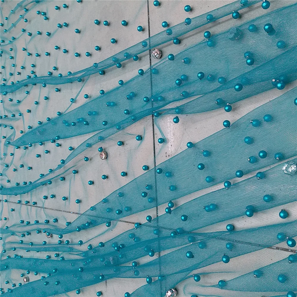 Plain green color peach tull mesh lace fabric with stones and beads French net Fabric For party dress african | Дом и сад