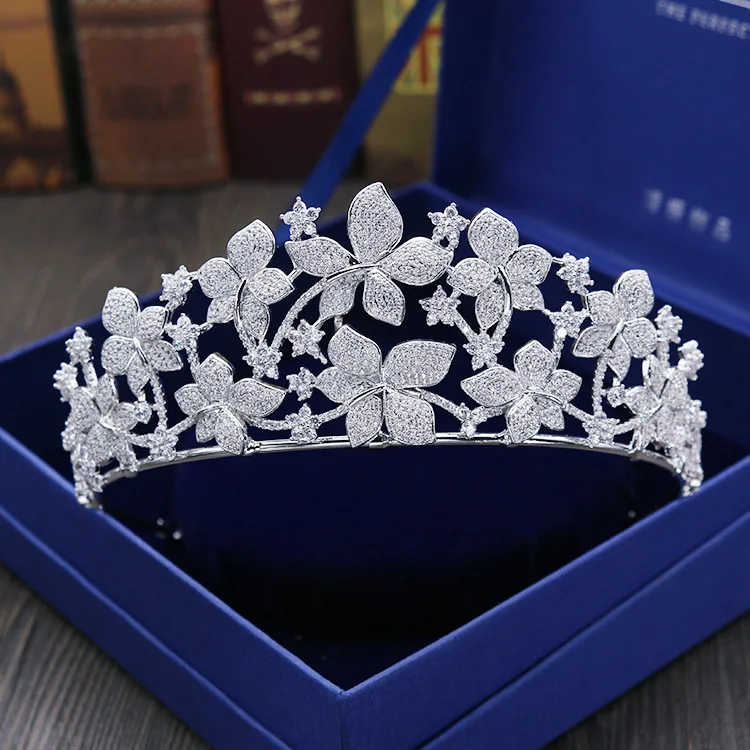 

Large Full Zircon Tiara Copper Zircon Tiaras Micro Pave CZ Bride Crown Wedding Hair Jewelry Diadem Mariage Bijoux Coroa WIGO1038