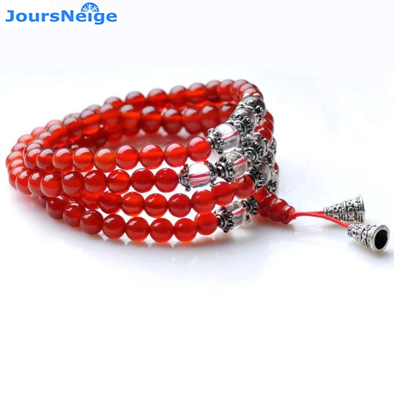 Браслеты из Красного Натурального Кристалла бусины Будды 108 ожерелье на руке для