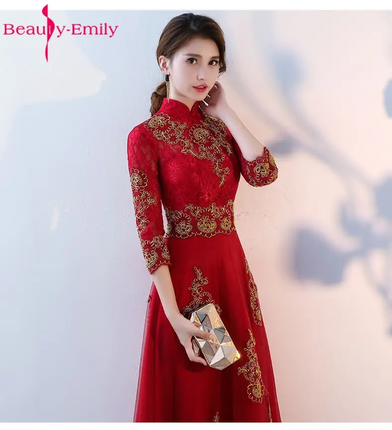 Beauty-Emily элегантные бордовые вечерние платья а-силуэта платья для выпускного вечера с высоким воротом длиной до пола три четверти официальное событие