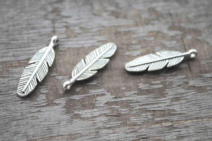 20шт-подвески в виде перьев Античные тибетские серебряные тонированные