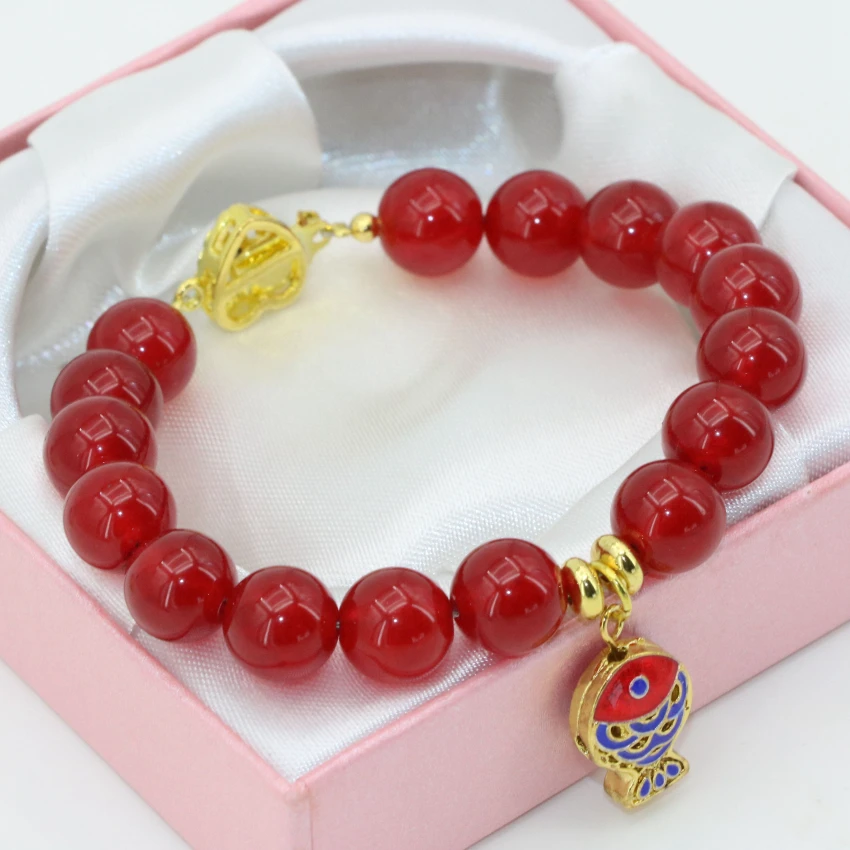 Элегантный золотой цвет перегородчатой 10 мм круглый красный нефрит прядь