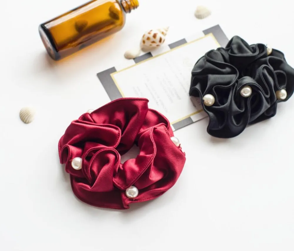 Fashion women's lovely Solid Elastic Hairbands with pearl cute hair Scrunchies girl's Hair Tie Accessories Ponytail Holder |