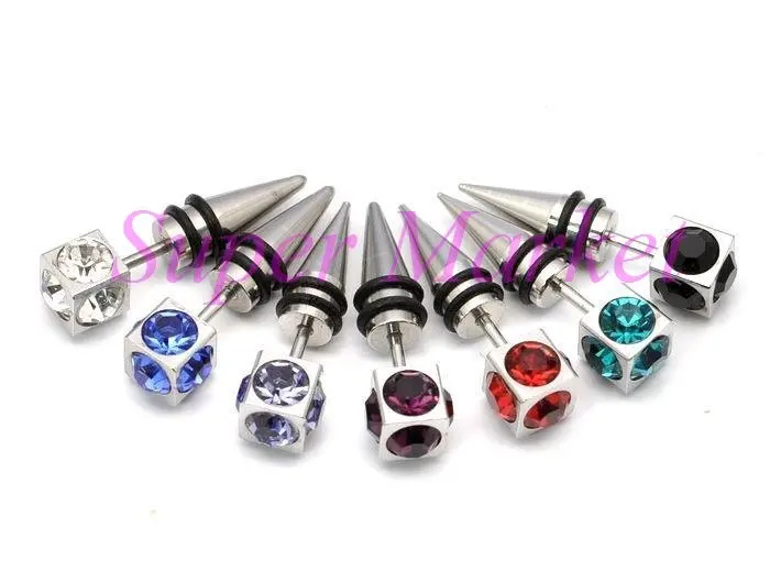 

CRYSTAL Fully Earring Stud 7colors 6mm Fashion Jewelry Ear Ring 316L STAINLESS Steel Black O Ring Promotional Gift