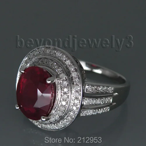 Кольца LANMI из белого золота с красным рубином и бриллиантами 8x10 мм|ring ring|ruby diamond