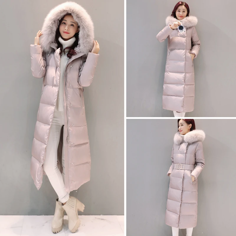 AYUNSUE Luxury Large Fur Collar Hood Winter Outwear High Quality Down Coat Wide Waisted Loose Parka Overcoat Doudoune ST524 | Женская