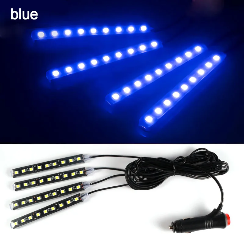 4pcs blue Gzkafolee 7 видов цветов Дополнительный автомобильный Светодиодные ленты светильник автомобиля атмосферу светильник Подсветка салона автомобиля светильник декоративные светодиодные лампы 12V 5050SMD - Испускаемый цвет: 4pcs blue