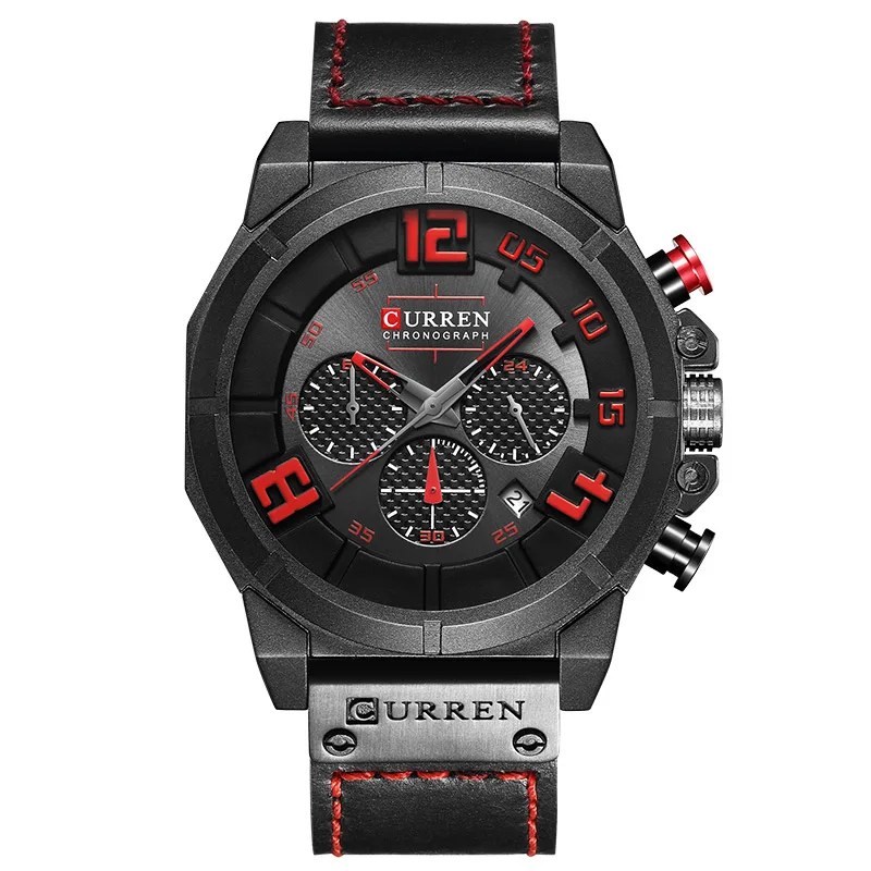 Luxury Brand Curren Chronograph Men Sports Watches Waterproof Quartz Wrist Watch Leather Strap Male Clock relogio masculino | Наручные