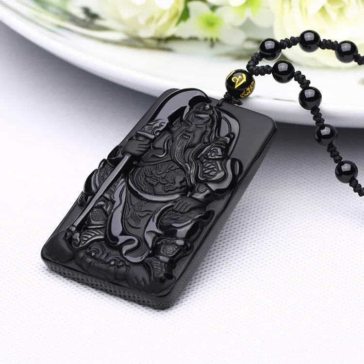 Трехмерная Будда бисера Шторы Природные обсидиана скраб кулон черный Гуаньинь