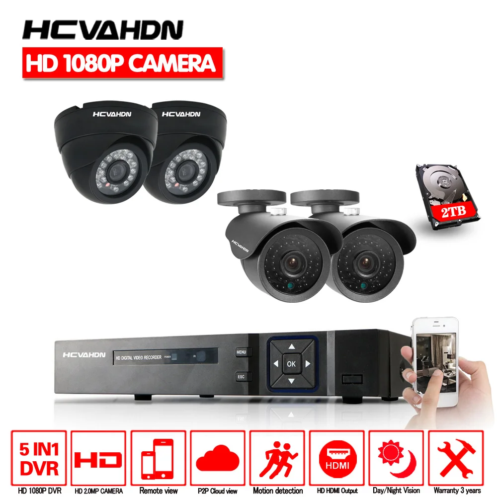 

HCVAHDN 4CH HD AHD HDMI DVR Kit 1080P Video Surveillance 4CH Home Security Camera System 2.0MP CCTV Cameras 3000TVL System P2P