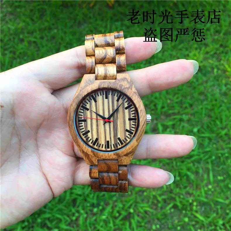 HOTIME Модные мужские кварцевые часы с зебровым деревом аналоговые японские 2035