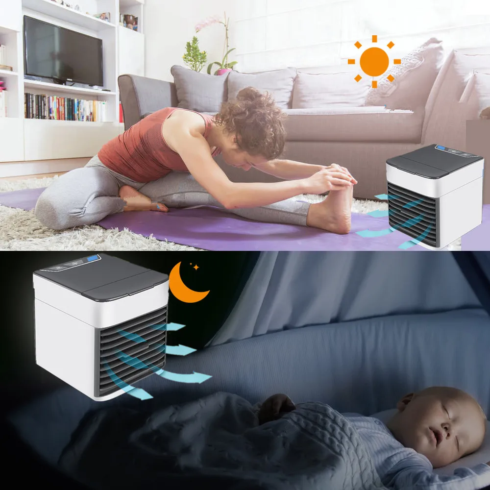

Home Mini Air Conditioner Portable Air Cooler 7 Colors LED USB Personal Space Cooler Fan Air Cooling Fan Rechargeable Fan Desk