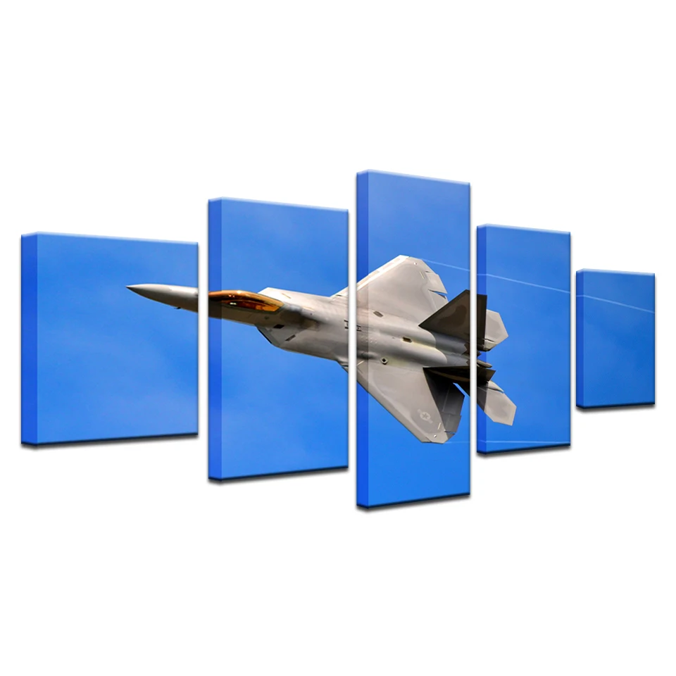 Wall Art Pictures Room Home Decor Posters Frame 5 Pieces HD Printed F-22 Aircraft Plane Canvas Painting UAV Oil Painted | Дом и сад