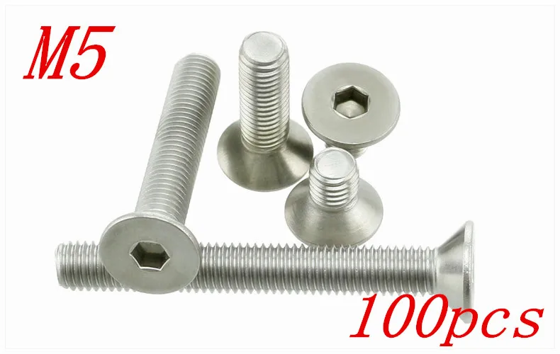 

100pcs/Lot Free Shipping M5*6/8/10/12/14/16/18/20/22/25/30/35-70mm Stainless Steel Flat Head Drive Hexagon Socket Cap Screw Bolt
