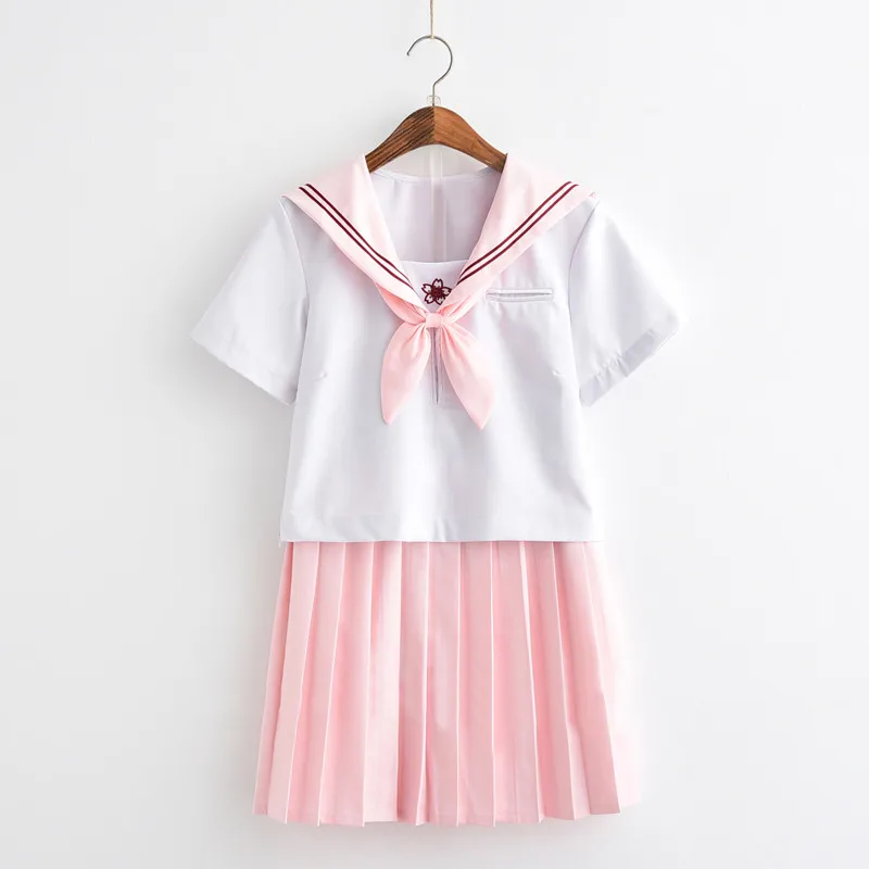 Short Set Pink UPHYD японское аниме школьная форма темно-синий JK моряк Униформа с длинным рукавом для девочек весна осень хор представление матросские Костюмы - Цвет: Short Set Pink
