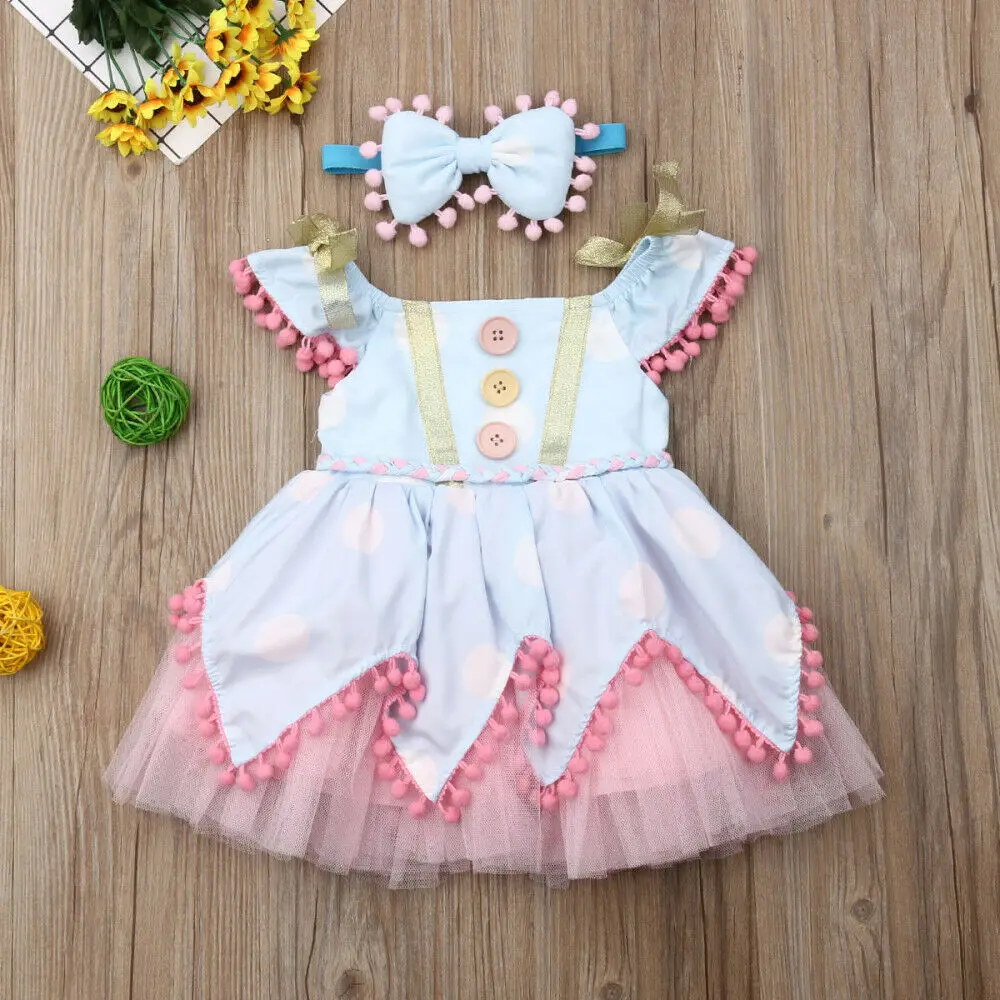 2019 Baby Summer Clothing Princess Kid Girl Balls Dress Headband 2pcs Polka Dot Birthday Party Pageant Lace Tutu 3Pcs |