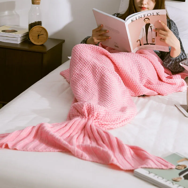 Pink Рождественские подарки Стёганое одеяло хвост русалки флисовое плюшевое одеяло на диван кровать пушистые покрывала вязаные покрывала - Цвет: Pink