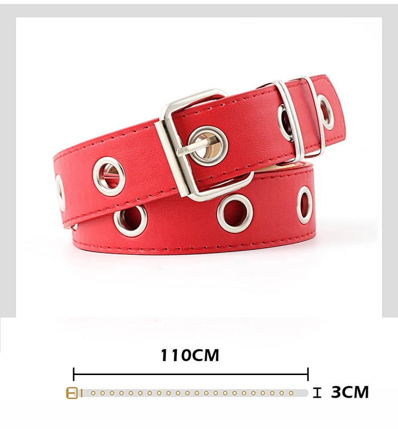 Ladies belt fashion trend ring decorative belt chain porous belt student belt