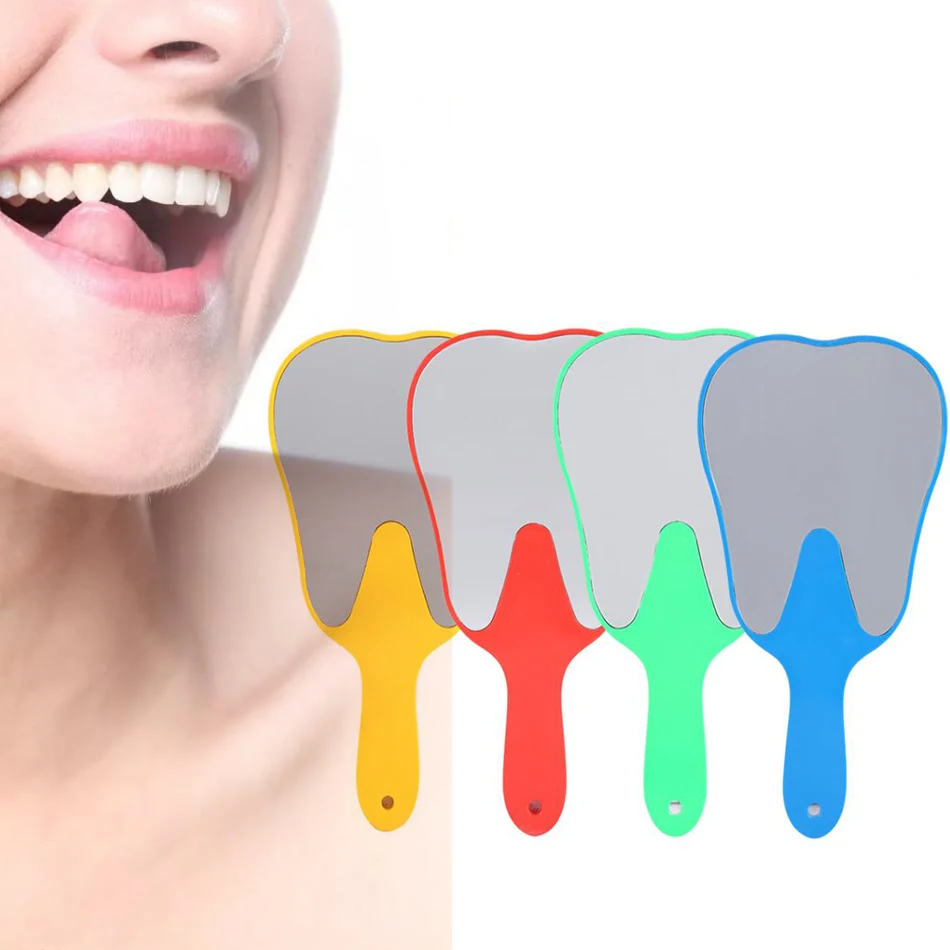 4 Цвета полезные милые ручное зеркало в форме зуба Пластик ручка оральный уход за