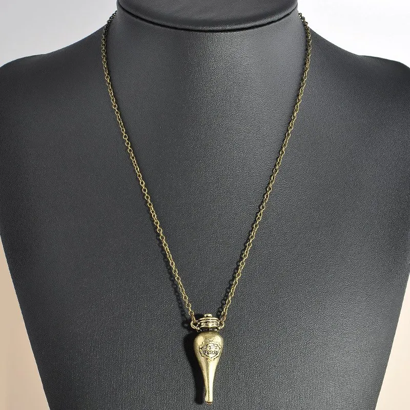 Action HP Newest Felix Felicis Potion Bottle Pendants Necklace Glass Sweater Chains HP Harri Movie Collectible Toys for Children