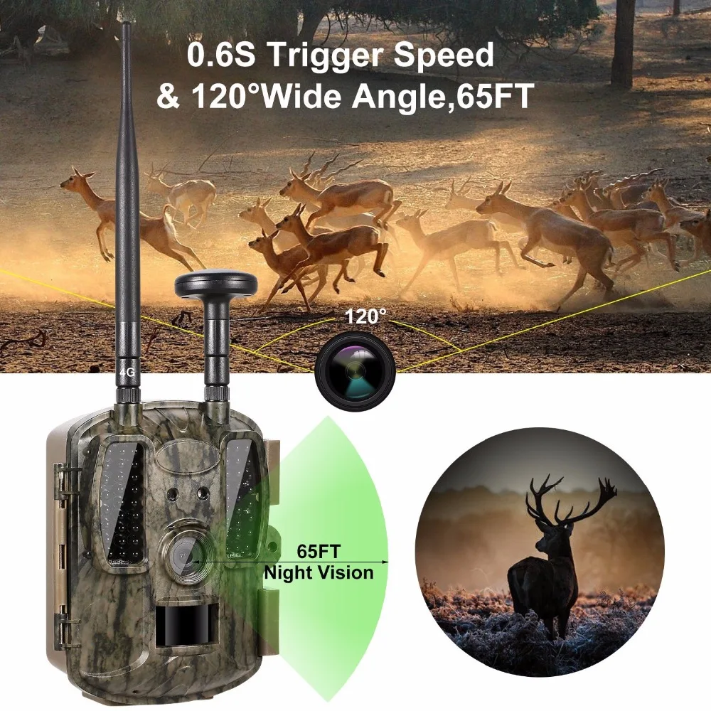 Водонепроницаемая беспроводная фотоловушка с ночным видением IP66 4G GPRS/MMS/SMTP GPS 12 МП