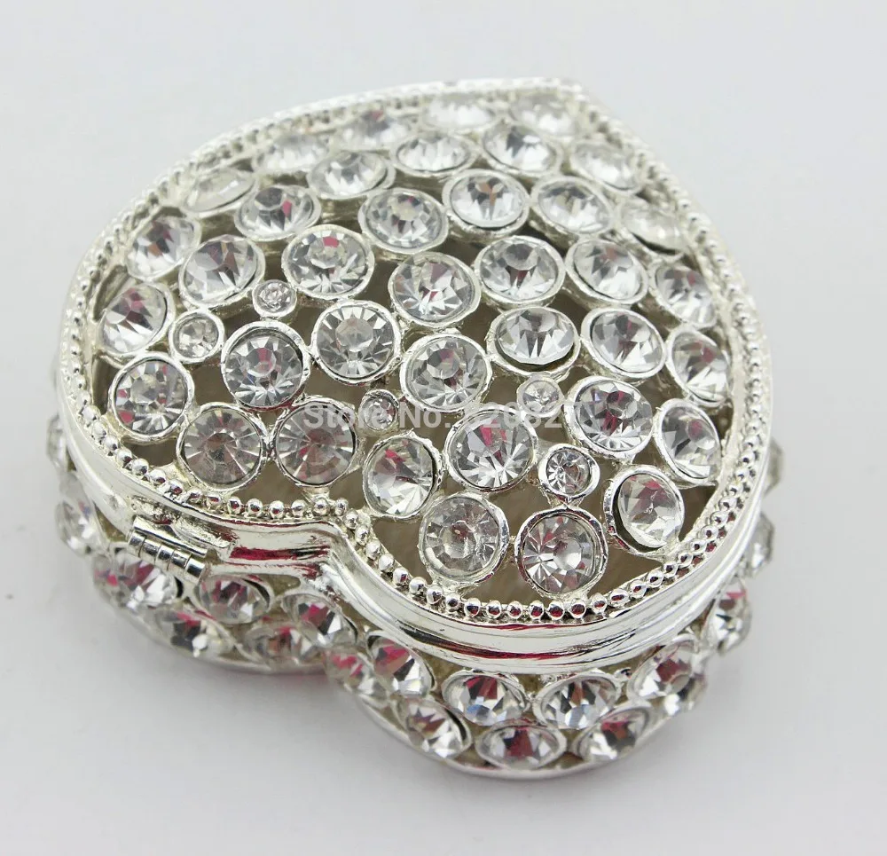 Heart Metal Box Diamond Stoned Jewelry Trinket-purple, Silver,red, Burgundy, Sky Blue Colors