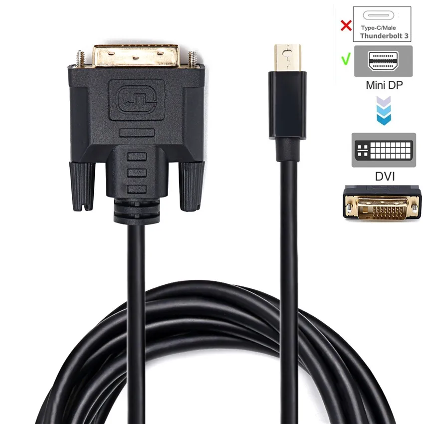 Thunderbolt Mini Displayport DP к DVI кабель позолоченный папа Мужской адаптер для MacBook Pro HDTV
