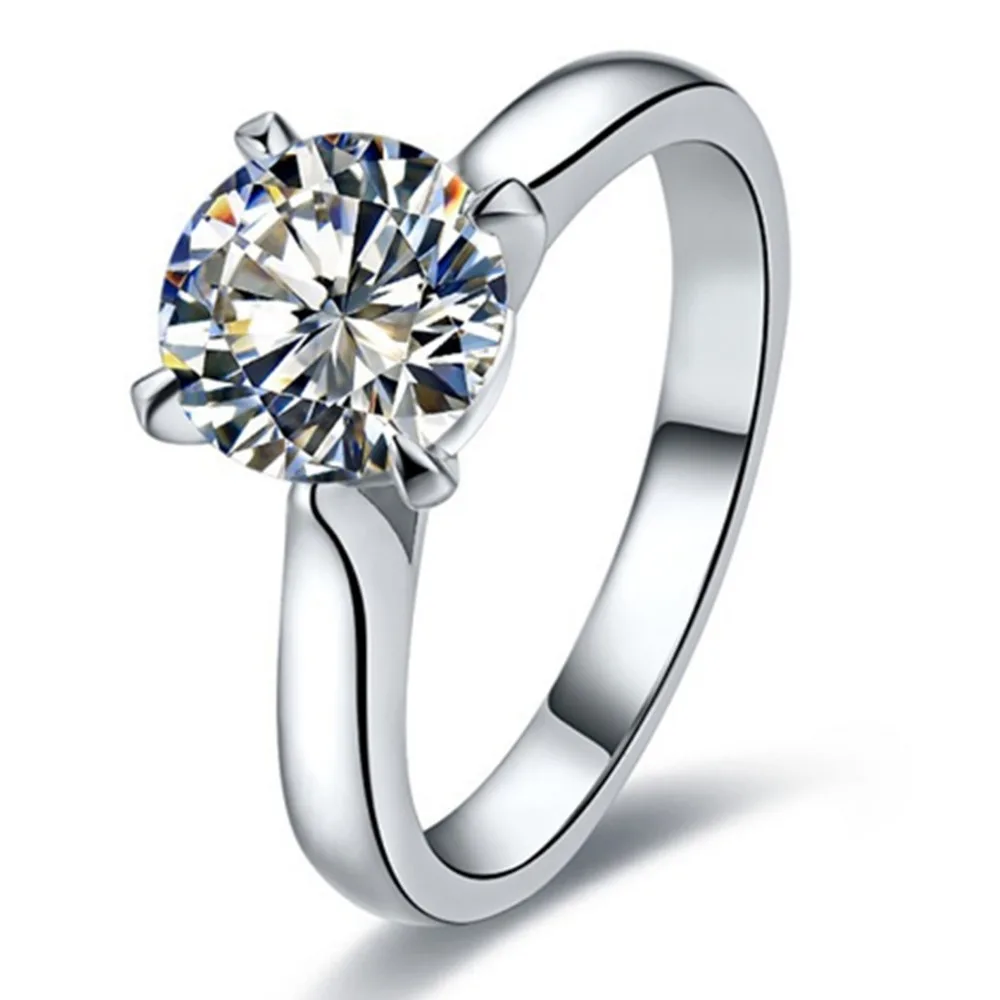 

Wholesale Ring 2CT Top Brand 4 Prong Dramatic Diamond Solitaire Ring Women Sterling Silver Engagement Jewelry White Gold Plated