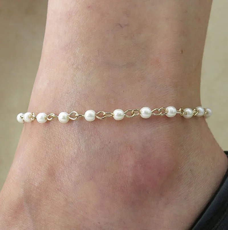 

JINSE BDJ008 Barefoot Sandal High Heel Shoes Imitation Pearl Anklet Ankle Bracelet Foot Chain Gold And Silver Bridal Jewelry