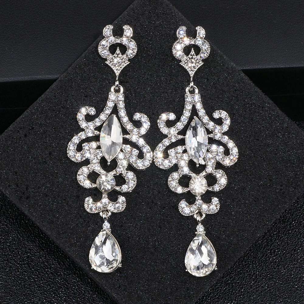 Роскошные длинные висячие серьги для женщин модные с кристаллами невесты и