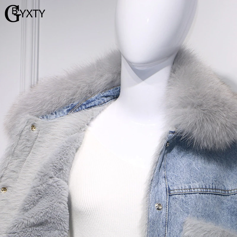 Женская джинсовая куртка GBYXTY свободная флисовая бойфренд с воротником из