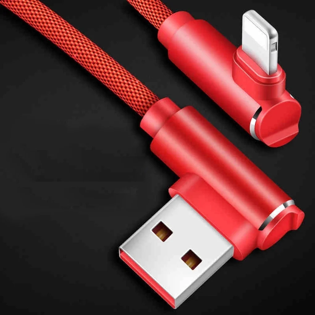 Красный USB кабель для синхронизации данных кабель для быстрой зарядки 90 градусов под прямым углом для Iphone X 8 7s 7Plus 6 6s 5 5S 4 samsung Andorid type C Phone - Цвет: Красный