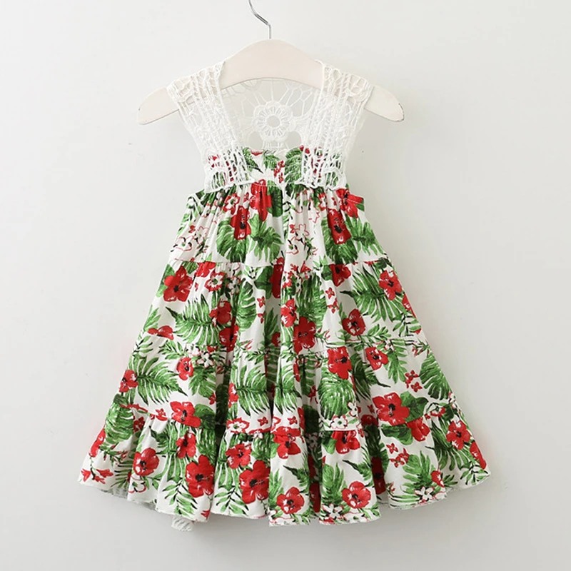 Новое прибытие Девушки платье лето 2017 кружева девушка одежда цветочный печати