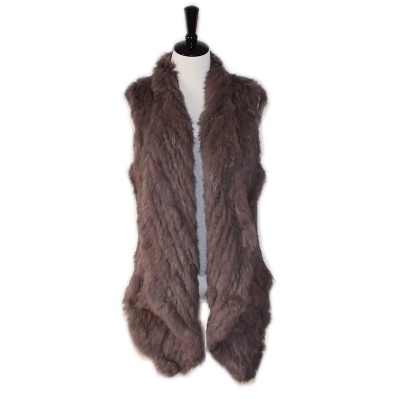 real rabbit fur knitted vest handmade double faced knitted waistcoat medium-long cardigan short design knitted fur vest