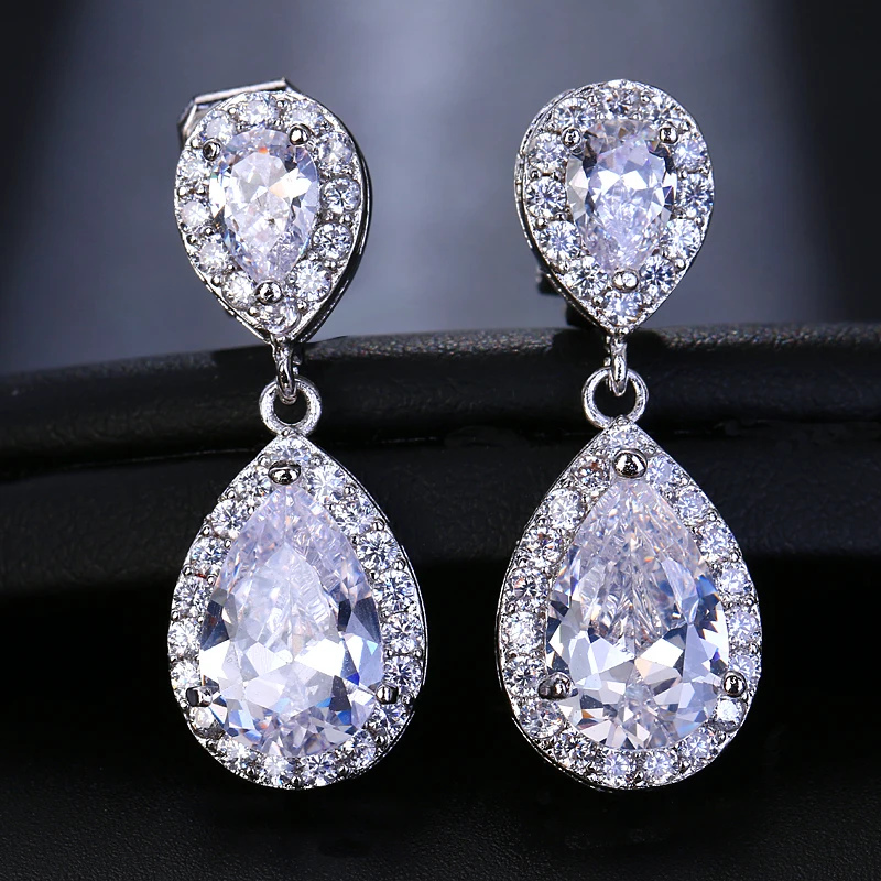 White Gold LXOEN, модные ювелирные изделия, серебряные серьги-капли, циркониевый зажим, серьги без пирсинга, прокол, серьги для женщин, свадебные ювелирные изделия, капли воды - Окраска металла: White Gold