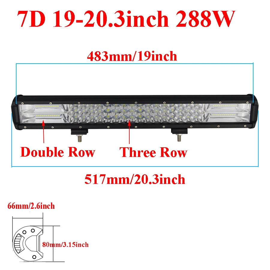 2 шт. 3 ряда 20 дюймов светодиодный свет бар может занять от 10 до 30V 288W комбо рабочий