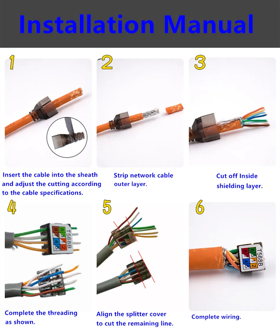 Ethernet RJ45 разъем высокого качества Ethernet адаптер экранированная кристальная головка Adsl модем CAT6A многоразовый Ethernet кабель адаптер