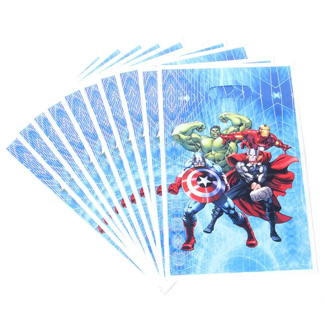 gift bag 10pcs Мстители тема Мультфильм партия набор шар посуда тарелка салфетки баннер коробка для поздравительных открыток ребенок душ вечерние украшения - Цвет: gift bag 10pcs