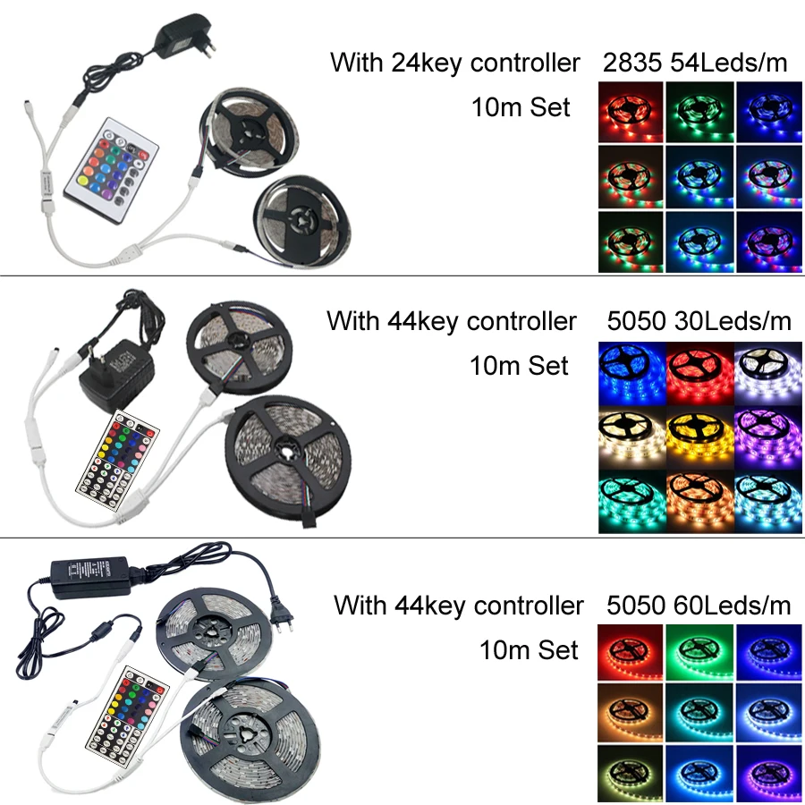 Jiaderui 5 м 10 RGB Светодиодная лента комплект SMD 5050 2835 Гибкая + контроллер адаптер