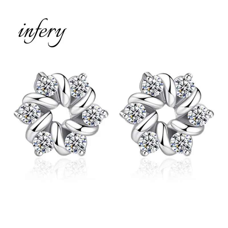 Женские серьги гвоздики с кристаллами серебро 925 пробы|crystal flower stud earrings|flower earringsstud