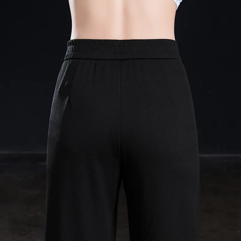 Черные широкие брюки Для женщин Высокая Талия однотонные штаны эластичный пояс