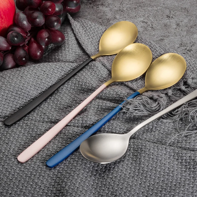 

2020 New Vacuum Plating Stainless Steel Coffee Spoon Long Handle Tea Spoons Kitchen Hot Drinking Flatware Kitchen accessories