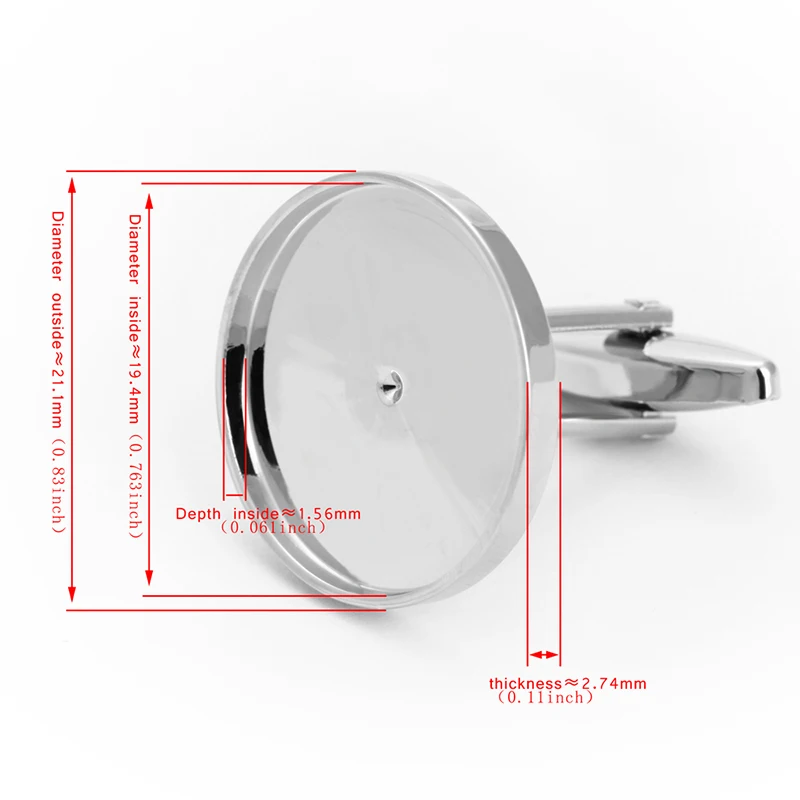 19/21mm  20/22mm  Sliver Color Brass Copper Alloy Cufflinks Mens Round Blank Cufflinks DIY For Six Penny Coin