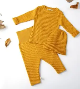 yellow MILANCEL/комплект одежды для малышей; вязаная одежда для маленьких девочек; одежда для маленьких мальчиков; шапка; свитер и брюки; Комплект для малышей; Эксклюзивная одежда для детей - Цвет: yellow