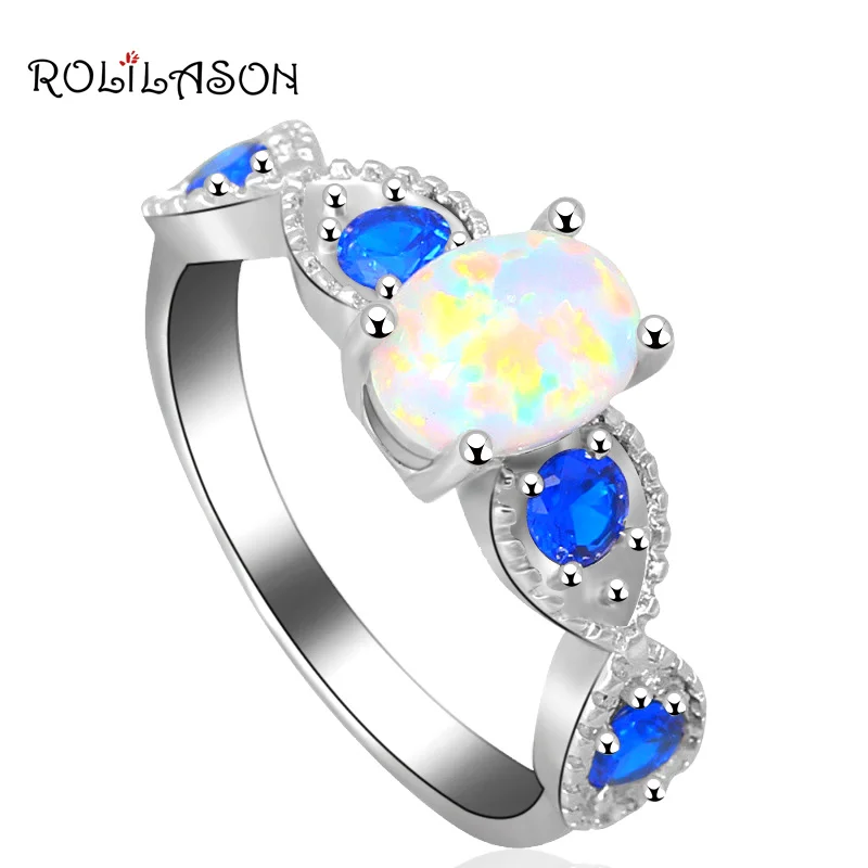 

Nobby Blue Zircon Rings for Women Birthday Gifts White Fire Opal silver plated Fashion Jewelry Rings USA size #6#7#8#9 OR771