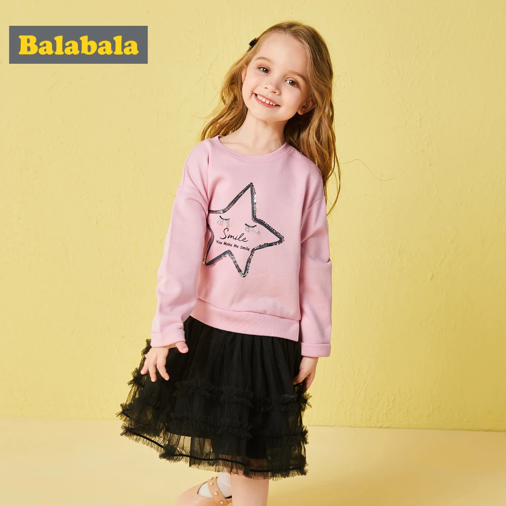 Balabala autumn dresses for girls Star pattern Gauze children's clothing Long sleeved dress holiday | Детская одежда и обувь