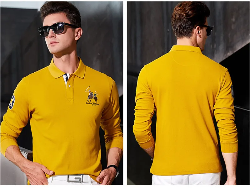Polo Shirt Men New Brand Long Sleeve Shirts Fashion Embroidery Cotton Breathable Striped Polos Camisa Masculina Clothing | Мужская
