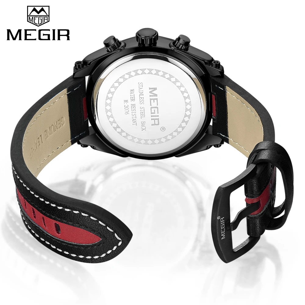 MEGIR часы для мужчин Топ бренд класса люкс модные спортивные мужские кожаный
