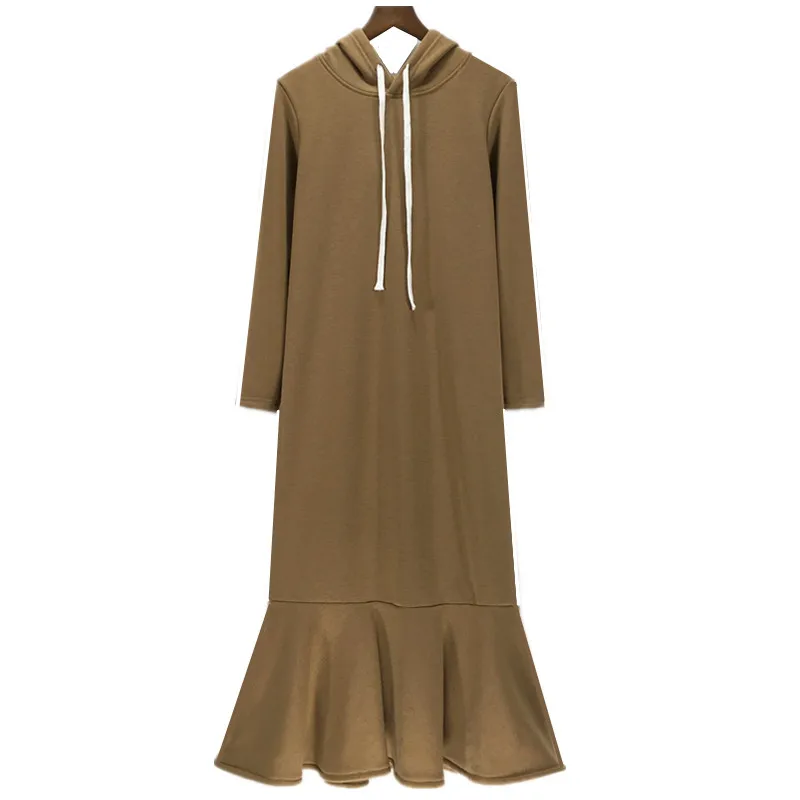 -Женское весенне-осеннее платье-толстовка с капюшоном бархатное зимнее платье