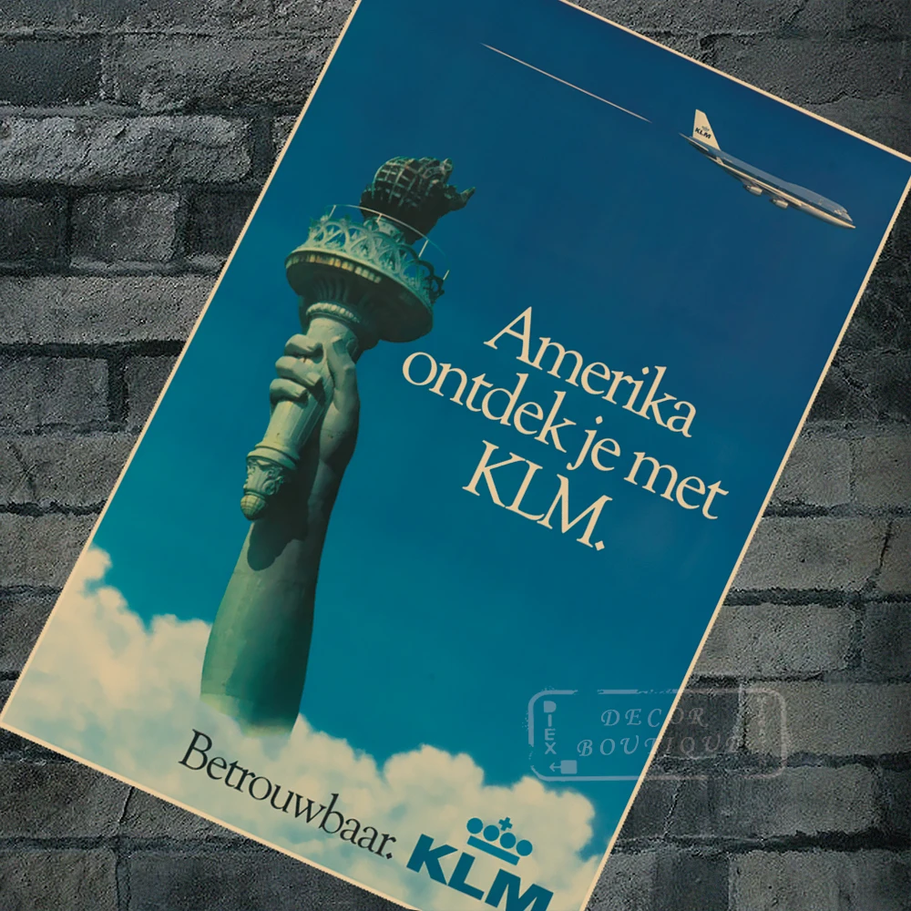 K.l.m. Королевская голландская авиакомпания Amerika ontdek je met KLM классические наклейки на стену холст живопись Винтаж Плакат домашний бар Декор подарок